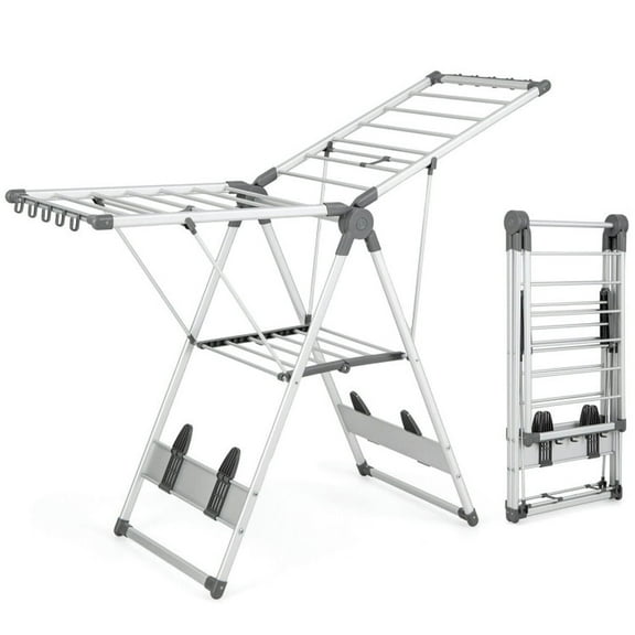 Demi Bonn Drying Rack, Clothes Drying Rack, 2-Layer Folding Clothes Drying Rack with 5-Level Adjustable Height, for Indoor, Outdoor, Silver