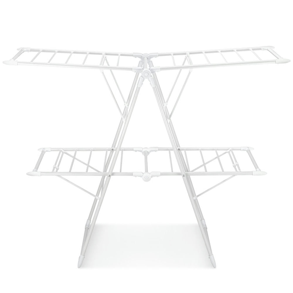 Finihen Drying Rack, Clothes Drying Rack, 2-Level Foldable Clothes Drying Rack with Height-Adjustable Gullwings, for Indoor, Outdoor, White Finihen Drying Rack, Clothes Drying Rack, 2-Level Foldable Clothes Drying Rack with Height-Adjustable Gullwings, for Indoor, Outdoor, White