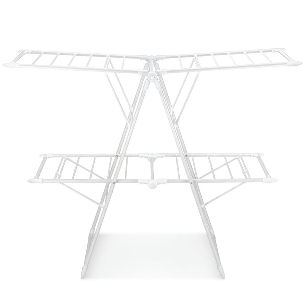 Demi Bonn Drying Rack, Clothes Drying Rack, 2-Level Foldable Clothes Drying Rack with Height-Adjustable Gullwings, for Indoor, Outdoor, White