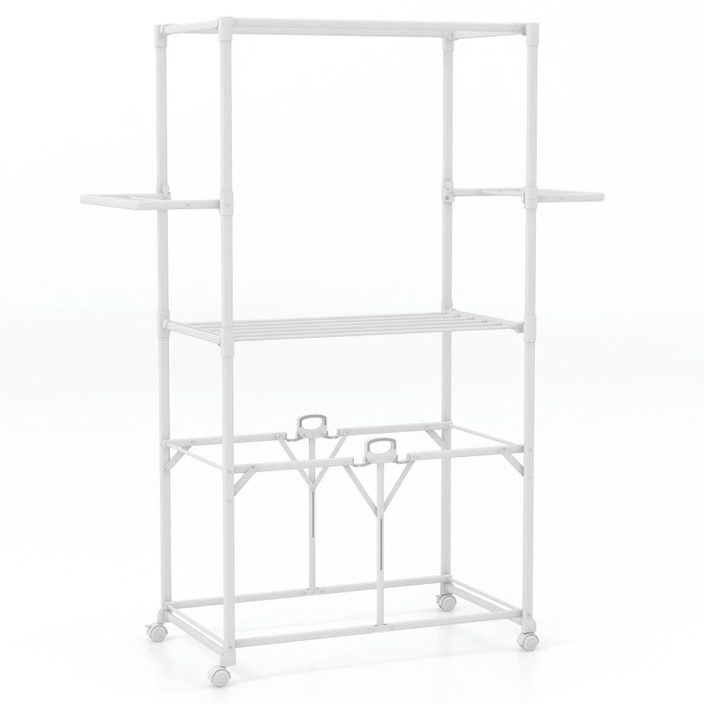 Finihen Drying Rack, Clothes Drying Rack, 68.5 Inches Foldable Aluminum Laundry Rack with Hanging Rods and Drying Shelves, for Indoor, Outdoor, White Finihen Drying Rack, Clothes Drying Rack, 68.5 Inches Foldable Aluminum Laundry Rack with Hanging Rods and Drying Shelves, for Indoor, Outdoor, White