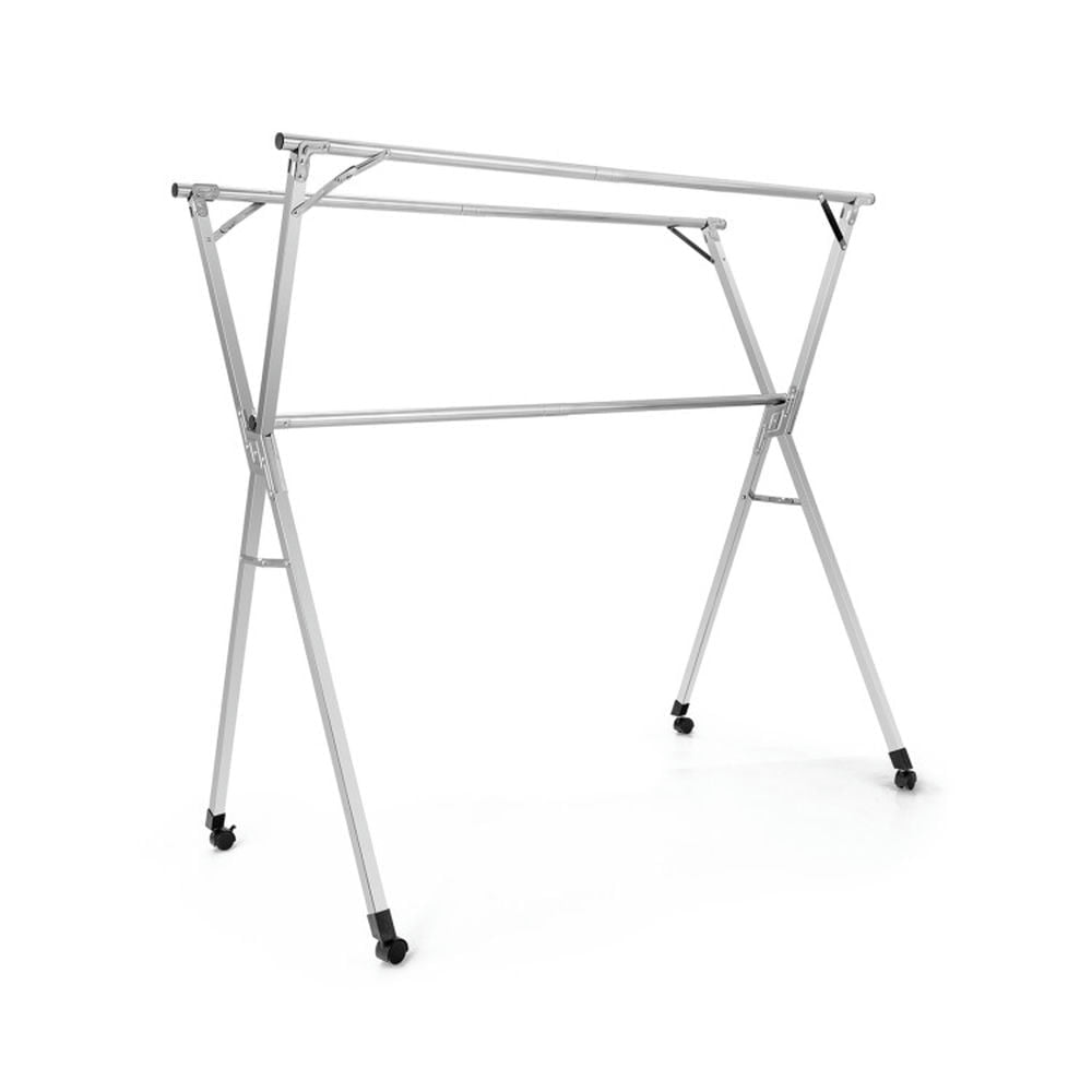 Demi Bonn Drying Rack, Clothes Drying Rack, Foldable Steel Clothes Drying Rack with 4 Universal Wheels for Laundry, for Indoor, Outdoor, Silver