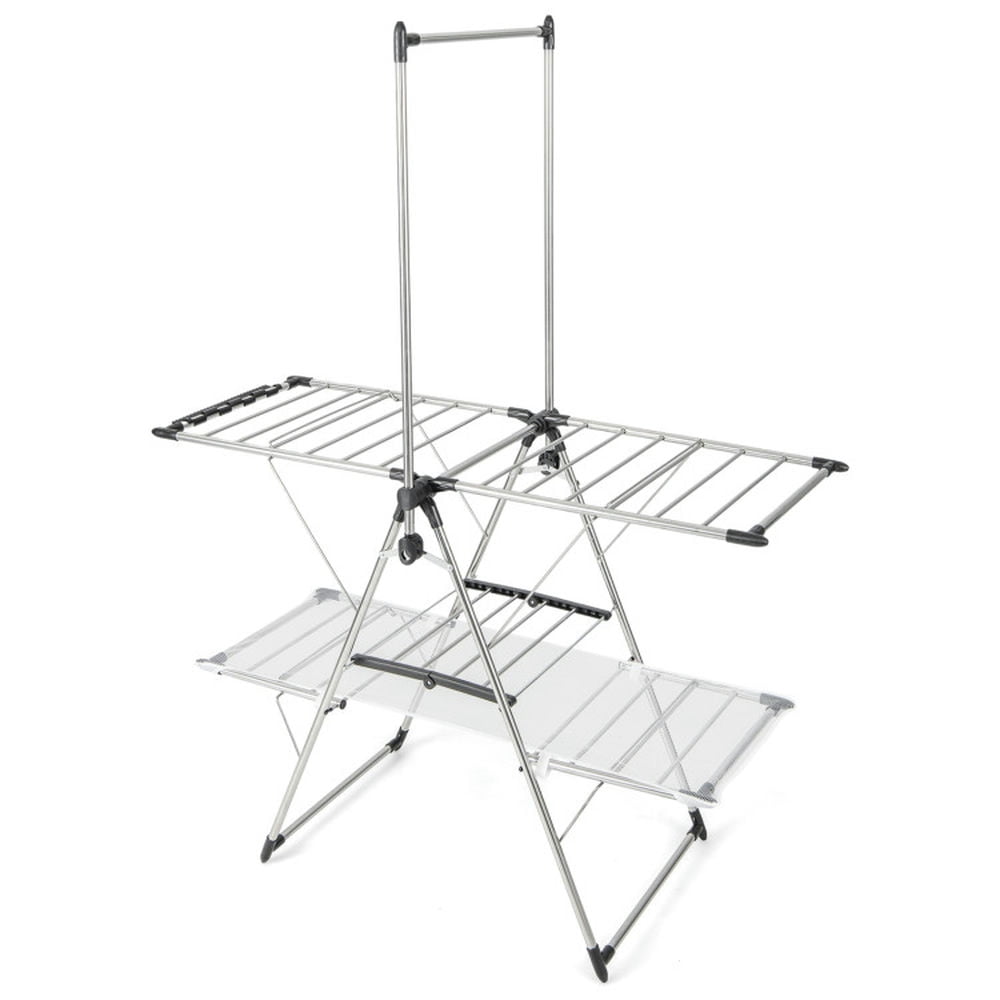 Finihen Drying Rack, Clothes Drying Rack, Large Foldable Clothes Drying Rack with Tall Hanging Bar, for Indoor, Outdoor, Silver Finihen Drying Rack, Clothes Drying Rack, Large Foldable Clothes Drying Rack with Tall Hanging Bar, for Indoor, Outdoor, Silver
