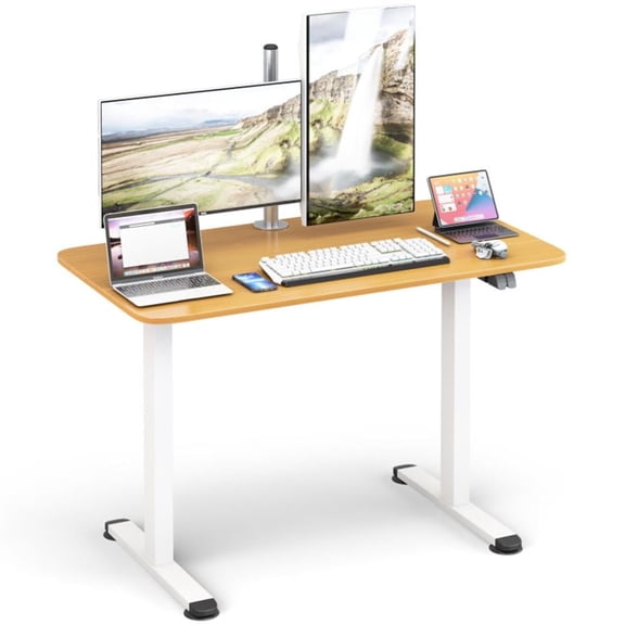Demi Bonn Electric Standing Desk Adjustable Stand up Computer Desk Anti-collision, Small Home Study Writing Table, Beige