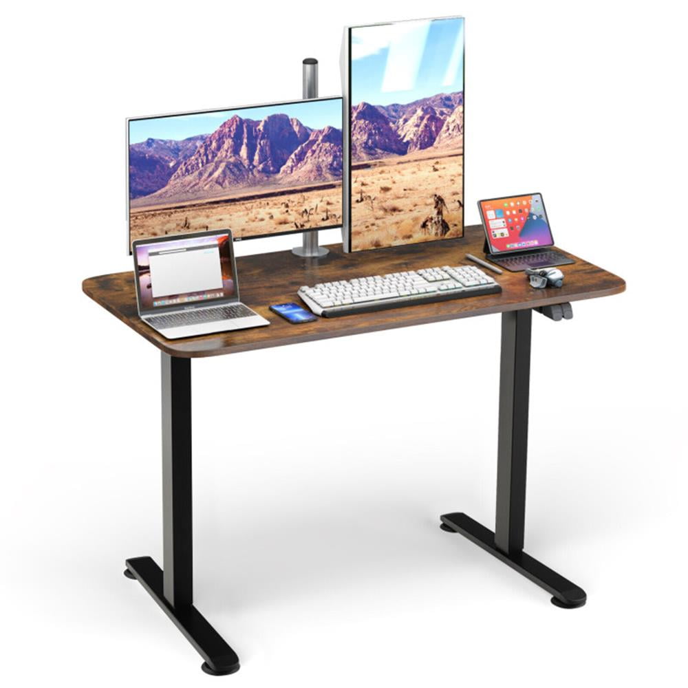 Finihen Electric Standing Desk Adjustable Stand up Computer Desk Anti-collision, Small Home Study Writing Table, Brown
