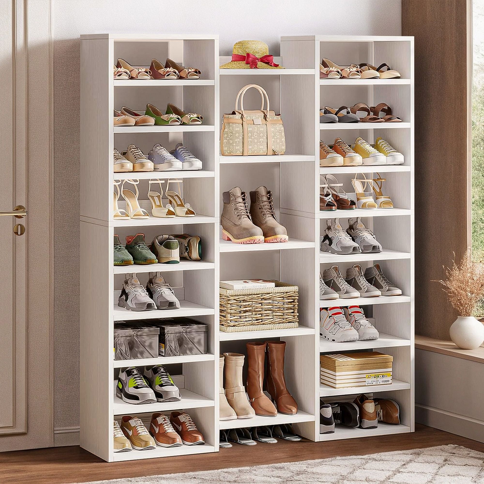 Demi Bonn Elegant Wooden Shoe Storage Cabinet, Space-Saving Solution with Cubbies for 23 Pairs, Freestanding Shoe Rack Organizer, White