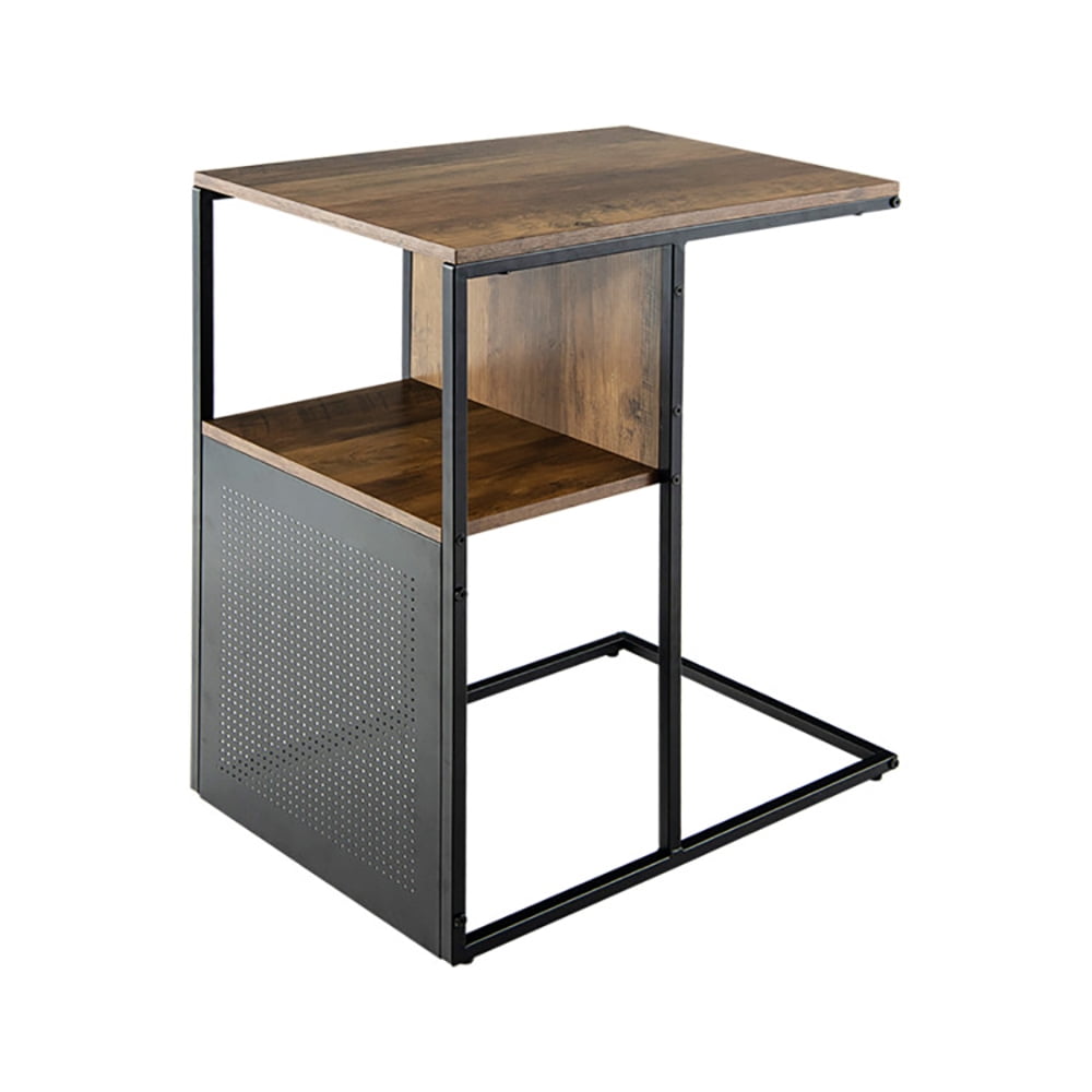 Finihen End Side Table, 2-Tier C-Shaped Reversible End Table with Wooden Shelf, for Living Room, Bedroom, Brown Finihen End Side Table, 2-Tier C-Shaped Reversible End Table with Wooden Shelf, for Living Room, Bedroom, Brown