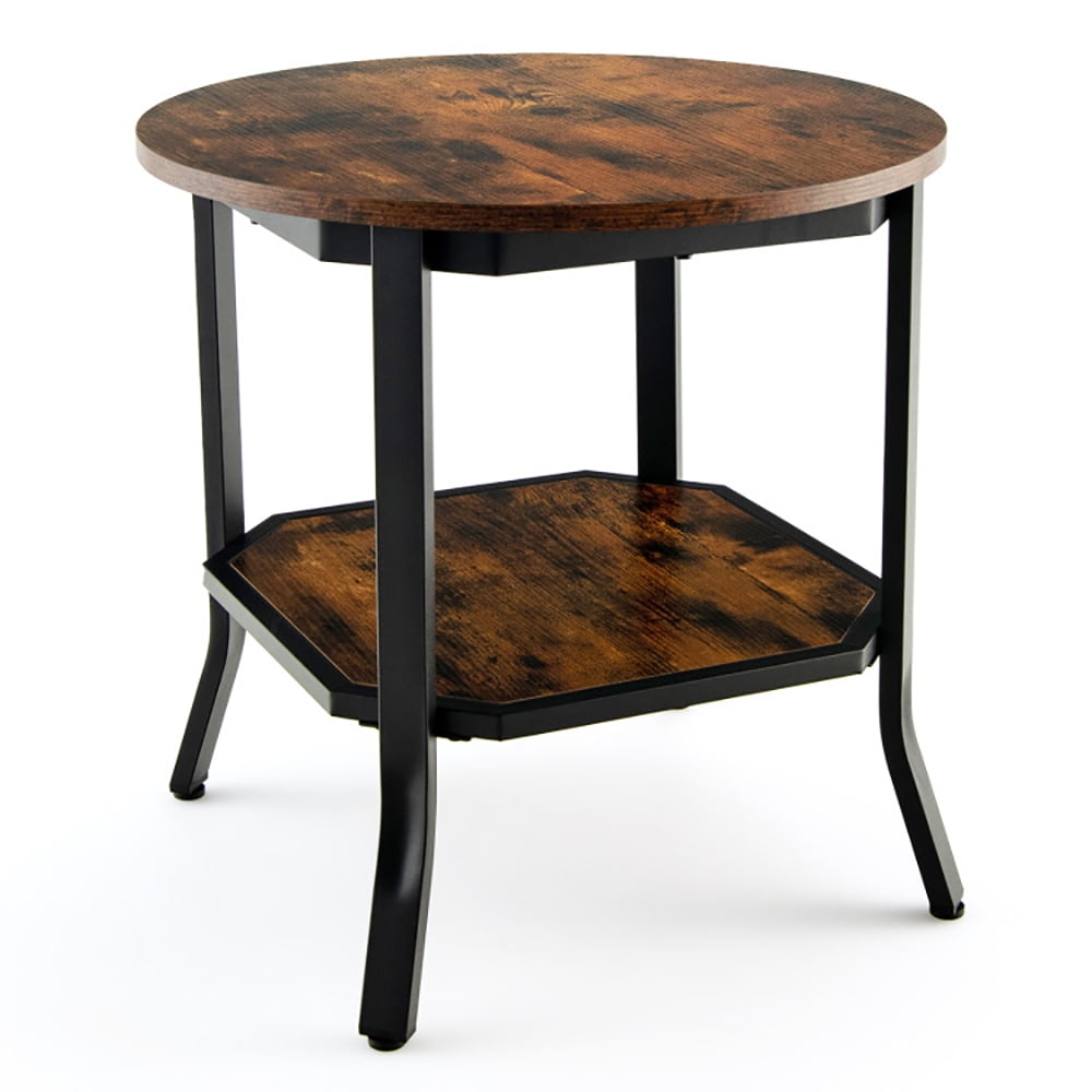 Finihen End Side Table, 2-Tier Round End Table with Storage Shelf, for Living Room, Bedroom, Brown Finihen End Side Table, 2-Tier Round End Table with Storage Shelf, for Living Room, Bedroom, Brown