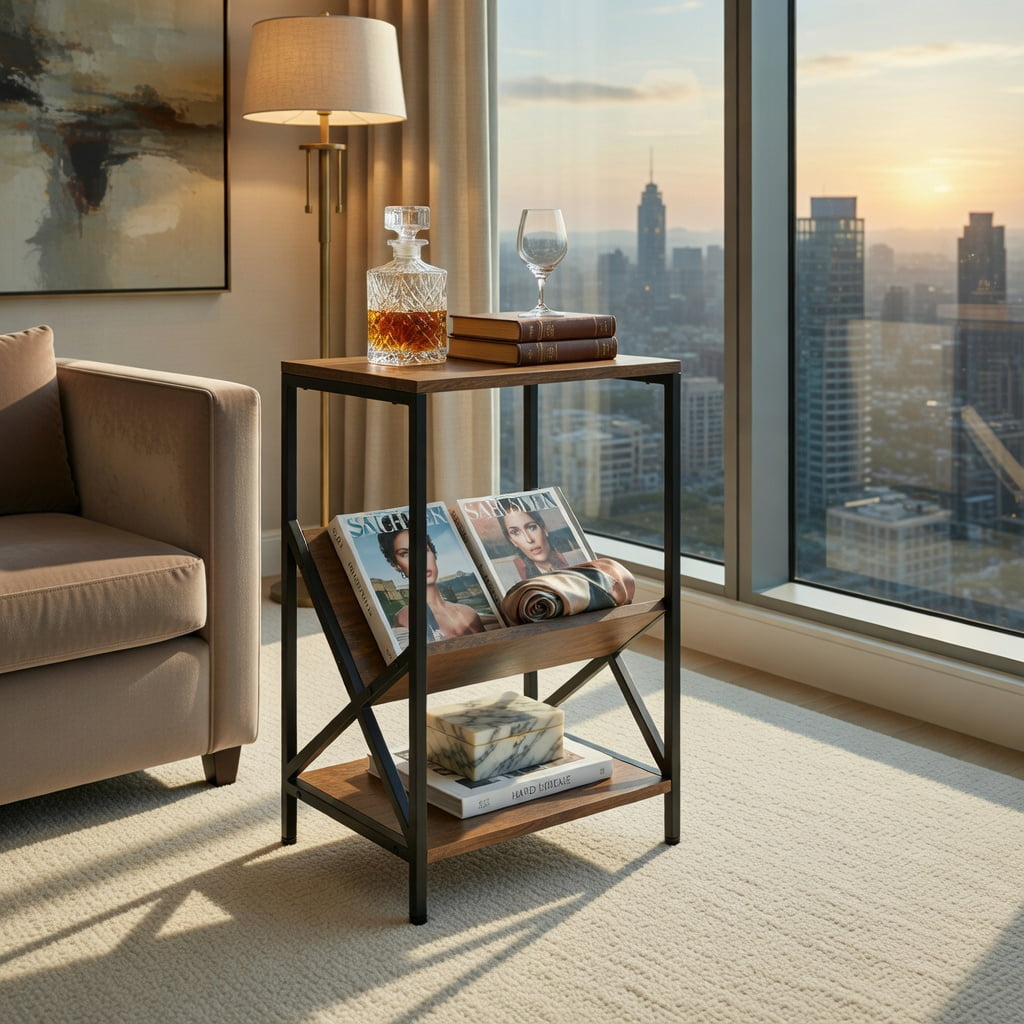Demi Bonn End Side Table, 3-Tierdustrial Side Table with V-shaped ...