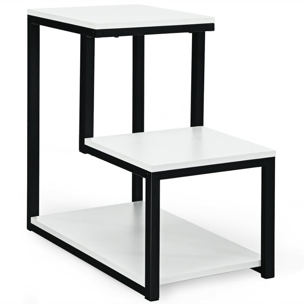 Finihen End Side Table, 3-Tier Ladder-Shaped Chair Side Table with Storage Shelf, Sofa Couch Table, for Small Spaces, Living Room, Bedroom, White Finihen End Side Table, 3-Tier Ladder-Shaped Chair Side Table with Storage Shelf, Sofa Couch Table, for Small Spaces, Living Room, Bedroom, White