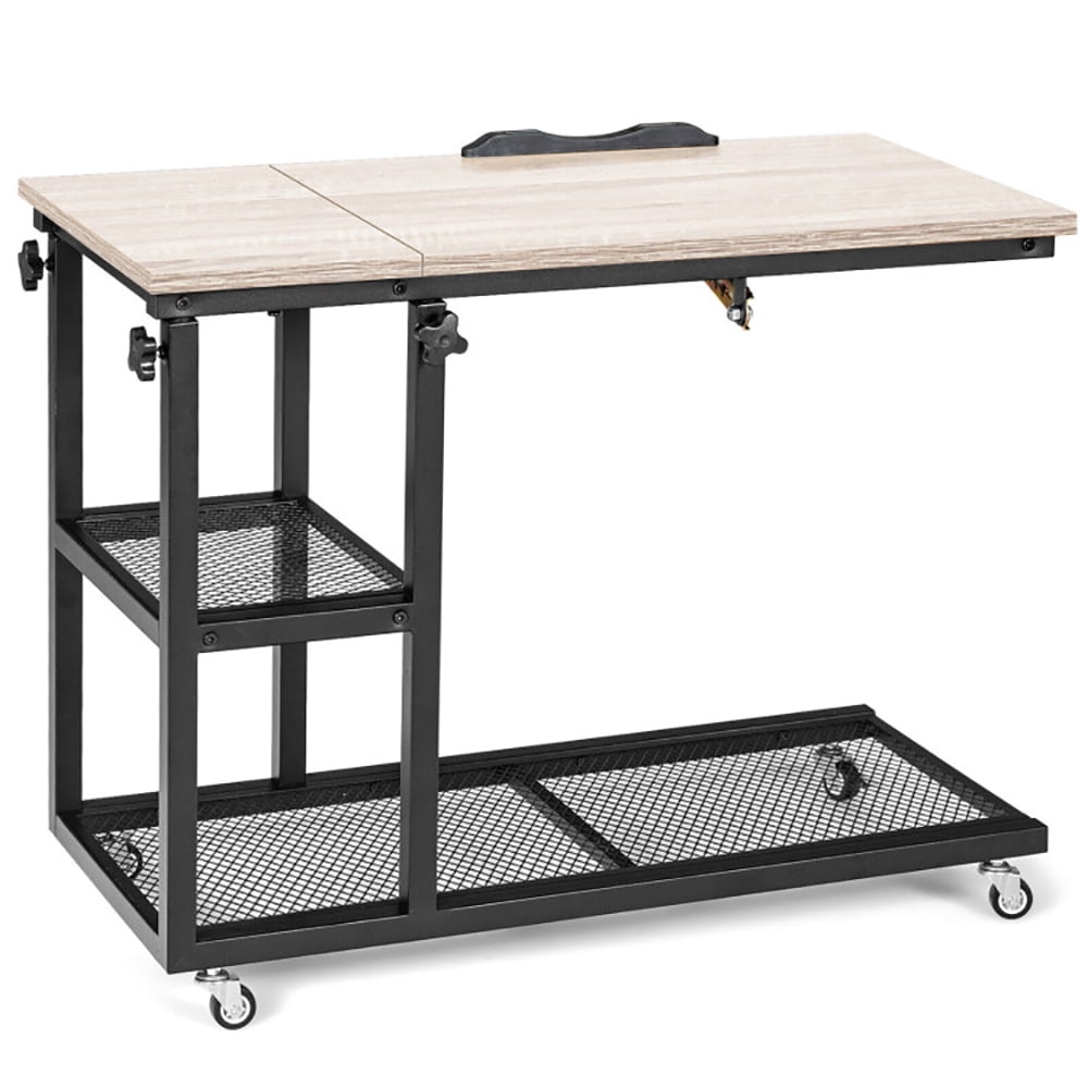 Finihen End Side Table, Adjustable C-Shaped Bedside Table with Wheels, Sofa Side Table, Bed Side Table, for Living Room, Bedroom, Natural Finihen End Side Table, Adjustable C-Shaped Bedside Table with Wheels, Sofa Side Table, Bed Side Table, for Living Room, Bedroom, Natural