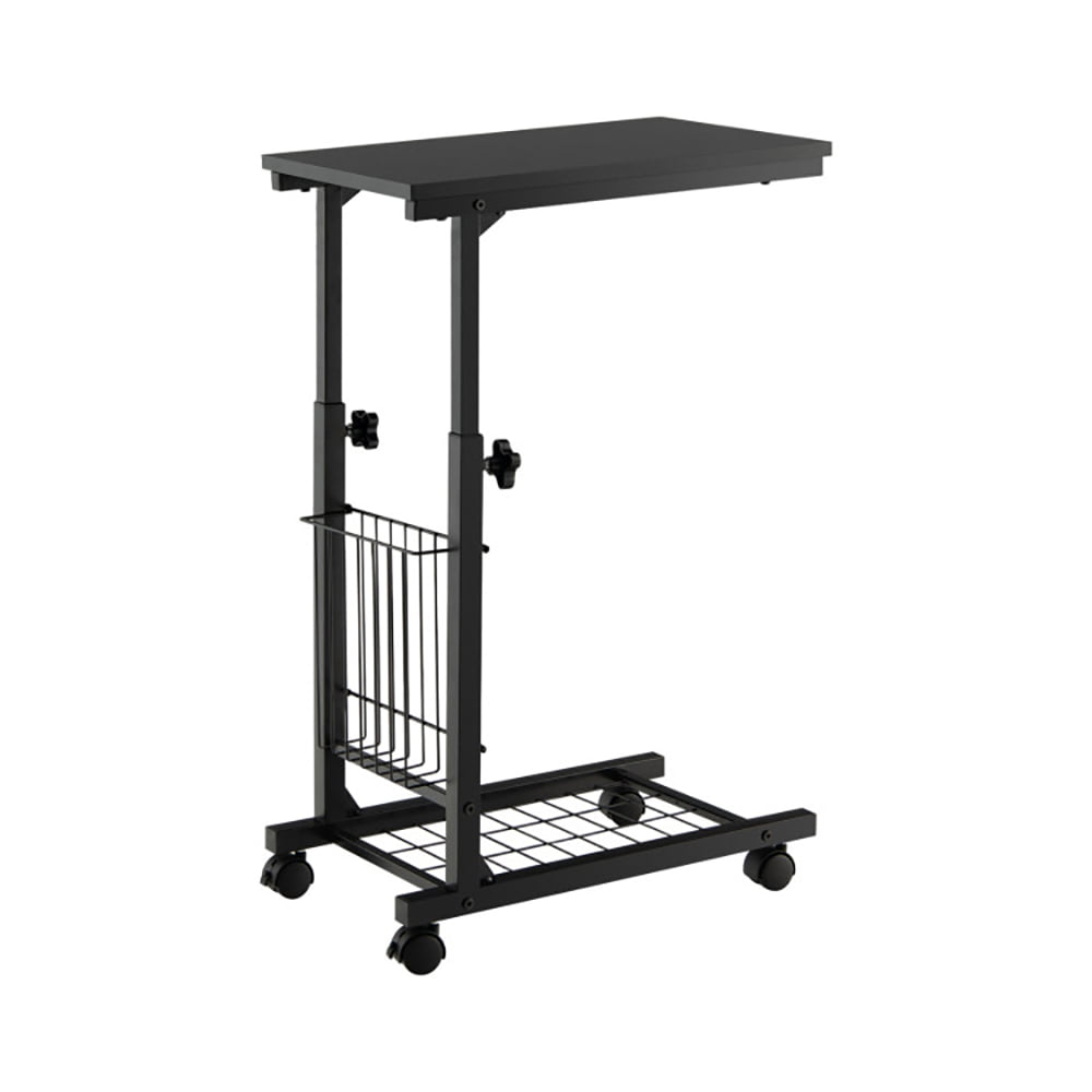 Finihen End Side Table, C-shape Sofa Side Table with Storage Basket, Sofa Side Table, Bed Side Table, for Living Room, Bedroom, Black