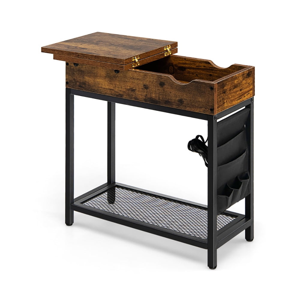 Finihen End Side Table, Industrial End Table with Charging Station and Flip Top, Sofa Side Table, Bed Side Table, for Living Room, Bedroom, Rustic Brown Finihen End Side Table, Industrial End Table with Charging Station and Flip Top, Sofa Side Table, Bed Side Table, for Living Room, Bedroom, Rustic Brown