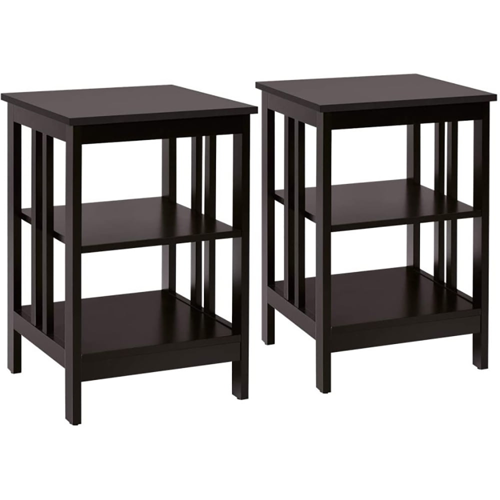 Finihen End Side Table, Nightstand, 2 Pieces 3-Tier Nightstand with Reinforced Bars and Stable Structure, Sofa Side Table, Bed Side Table, for Living Room, Bedroom, Dark Brown
