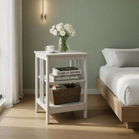 Demi Bonn End Side Table, Nightstand, 2 Pieces 3-Tier Nightstand with Reinforced Bars and Stable Structure, Sofa Side Table, Bed Side Table, for Living Room, Bedroom, Gray