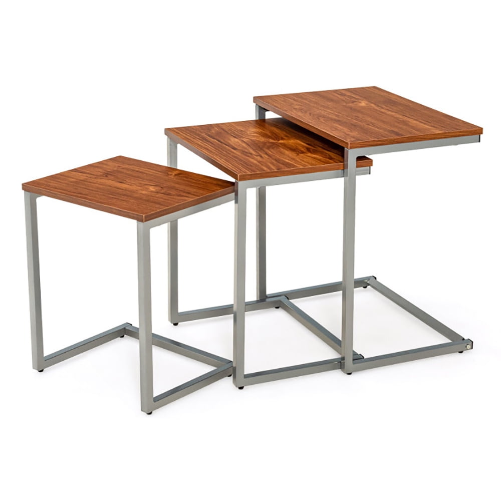 Finihen End Side Table, Rectangular Coffee Table, 3 Pieces Multifunctional Coffee End Table Set, for Living Room, Bedroom, Brown