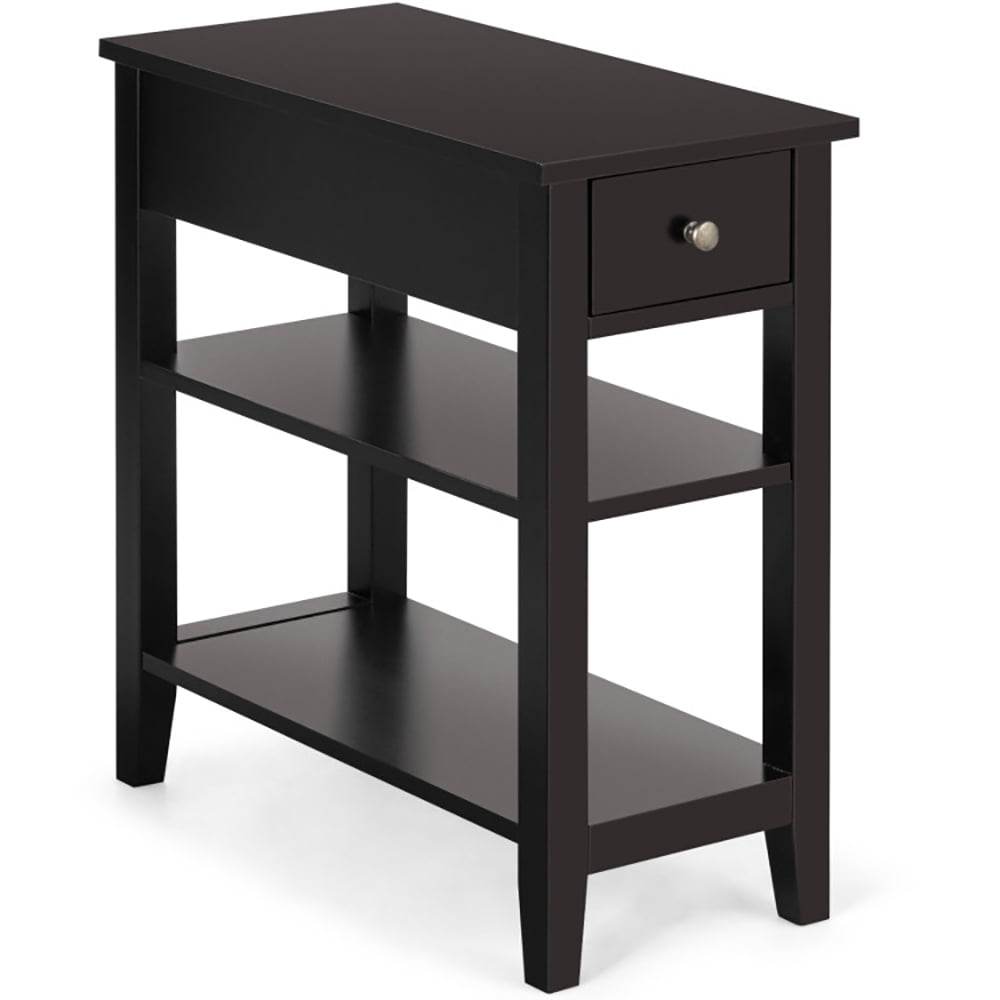 Finihen End Side Table, Rectangular Nightstand, 3-Tier End Table with Drawer slideway and Double Shelves, for Living Room, Bedroom, Brown Finihen End Side Table, Rectangular Nightstand, 3-Tier End Table with Drawer slideway and Double Shelves, for Living Room, Bedroom, Brown