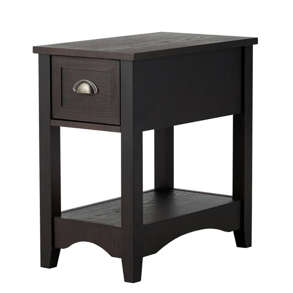 Finihen End Side Table, Rectangular Nightstand, Contemporary Chair Side End Table Compact Table with Drawer Nightstand, for Living Room, Bedroom, Brown Finihen End Side Table, Rectangular Nightstand, Contemporary Chair Side End Table Compact Table with Drawer Nightstand, for Living Room, Bedroom, Brown