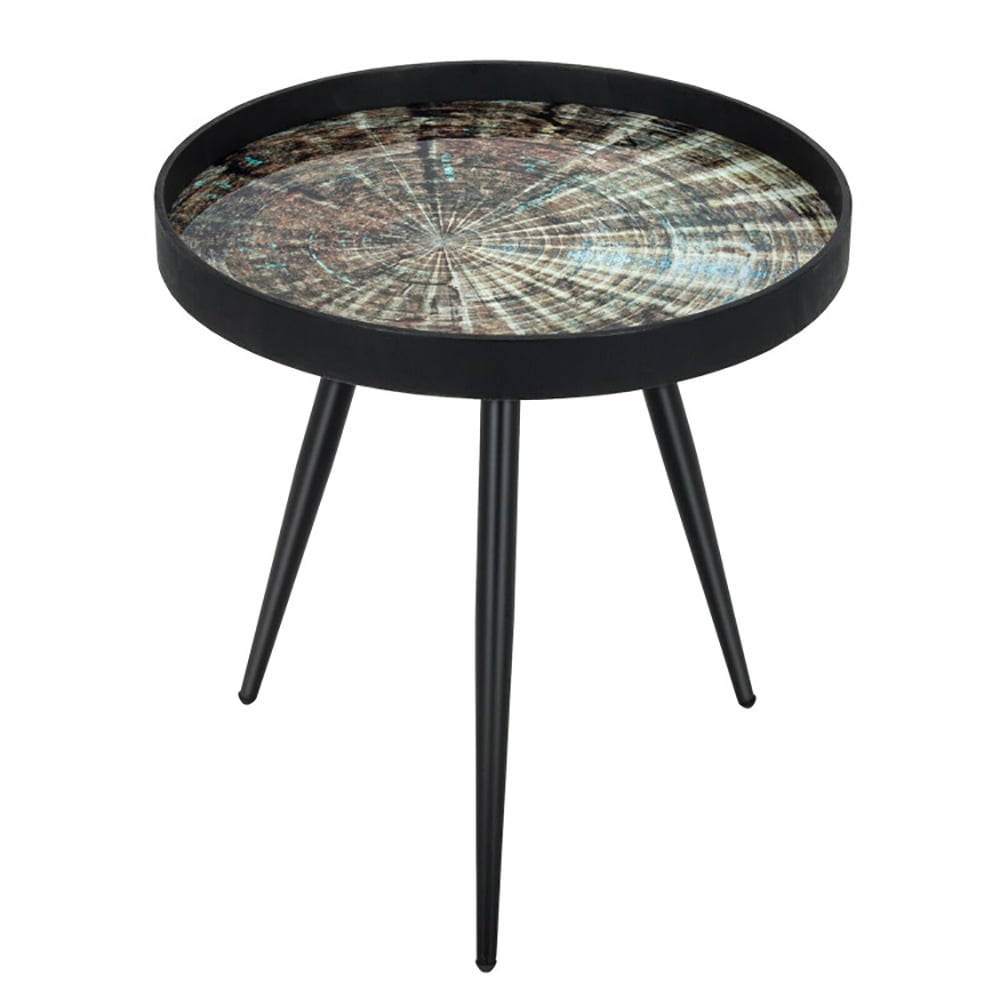 Finihen End Side Table, Round Coffee Table, Modern Round End Table with Wooden Tray Top, for Living Room, Bedroom, Black Finihen End Side Table, Round Coffee Table, Modern Round End Table with Wooden Tray Top, for Living Room, Bedroom, Black