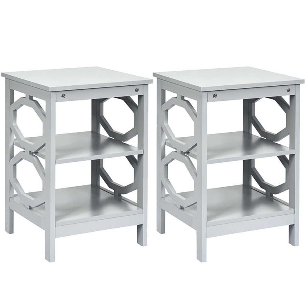 Finihen End Side Table, Sofa Side Table, Bed Side Table, 2 Pieces 3-tier Nightstand Sofa Side End Accent Table Storage Display Shelf, for Living Room, Bedroom, Gray Finihen End Side Table, Sofa Side Table, Bed Side Table, 2 Pieces 3-tier Nightstand Sofa Side End Accent Table Storage Display Shelf, for Living Room, Bedroom, Gray