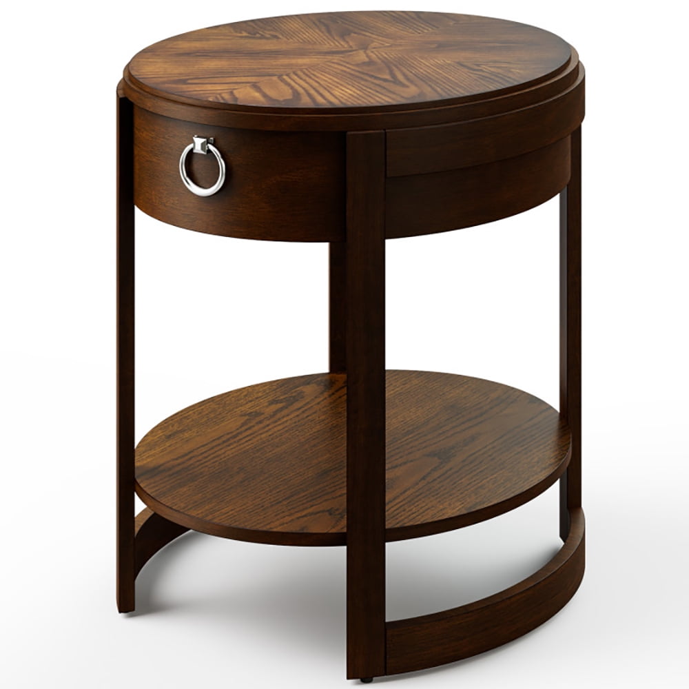 Finihen End Side Table, Sofa Side Table, Bed Side Table, 2-Tier Elliptical End Table with Drawer, for Living Room, Bedroom, Brown Finihen End Side Table, Sofa Side Table, Bed Side Table, 2-Tier Elliptical End Table with Drawer, for Living Room, Bedroom, Brown