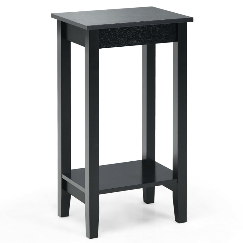 Finihen End Side Table, Sofa Side Table, Bed Side Table, 2-Tier Nightstand End Side Wooden Legs Table, for Living Room, Bedroom, Black