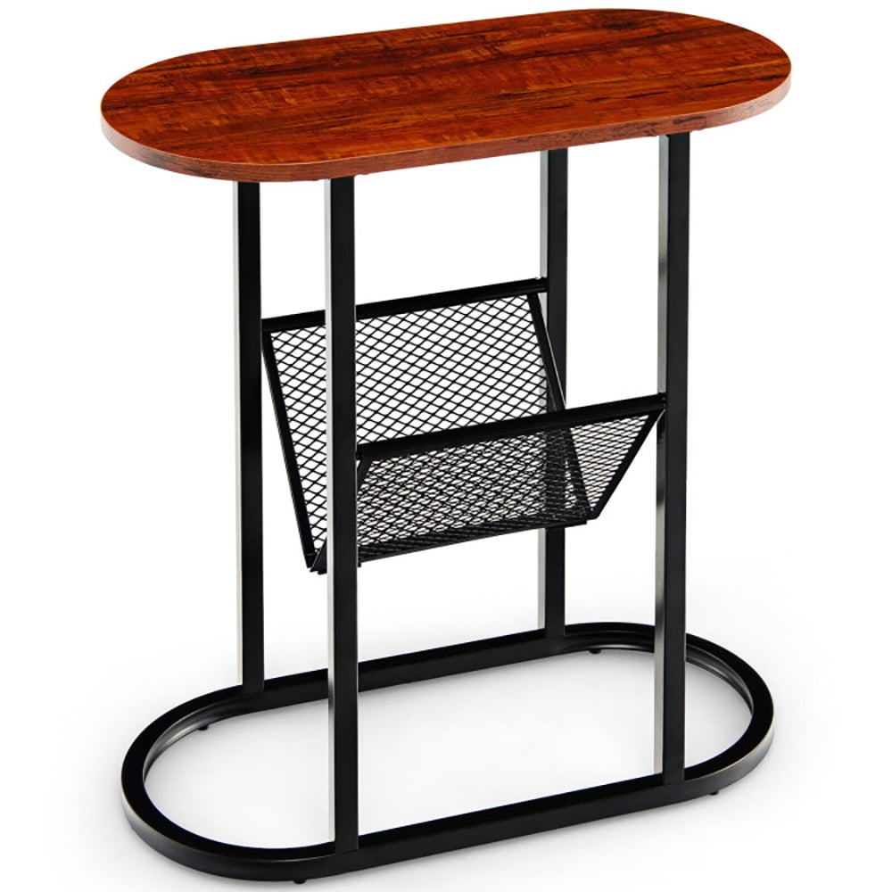 Finihen End Side Table, Sofa Side Table, Bed Side Table, 2-tier Oval Narrow Bedside End Table, for Living Room, Bedroom, Rustic Brown Finihen End Side Table, Sofa Side Table, Bed Side Table, 2-tier Oval Narrow Bedside End Table, for Living Room, Bedroom, Rustic Brown