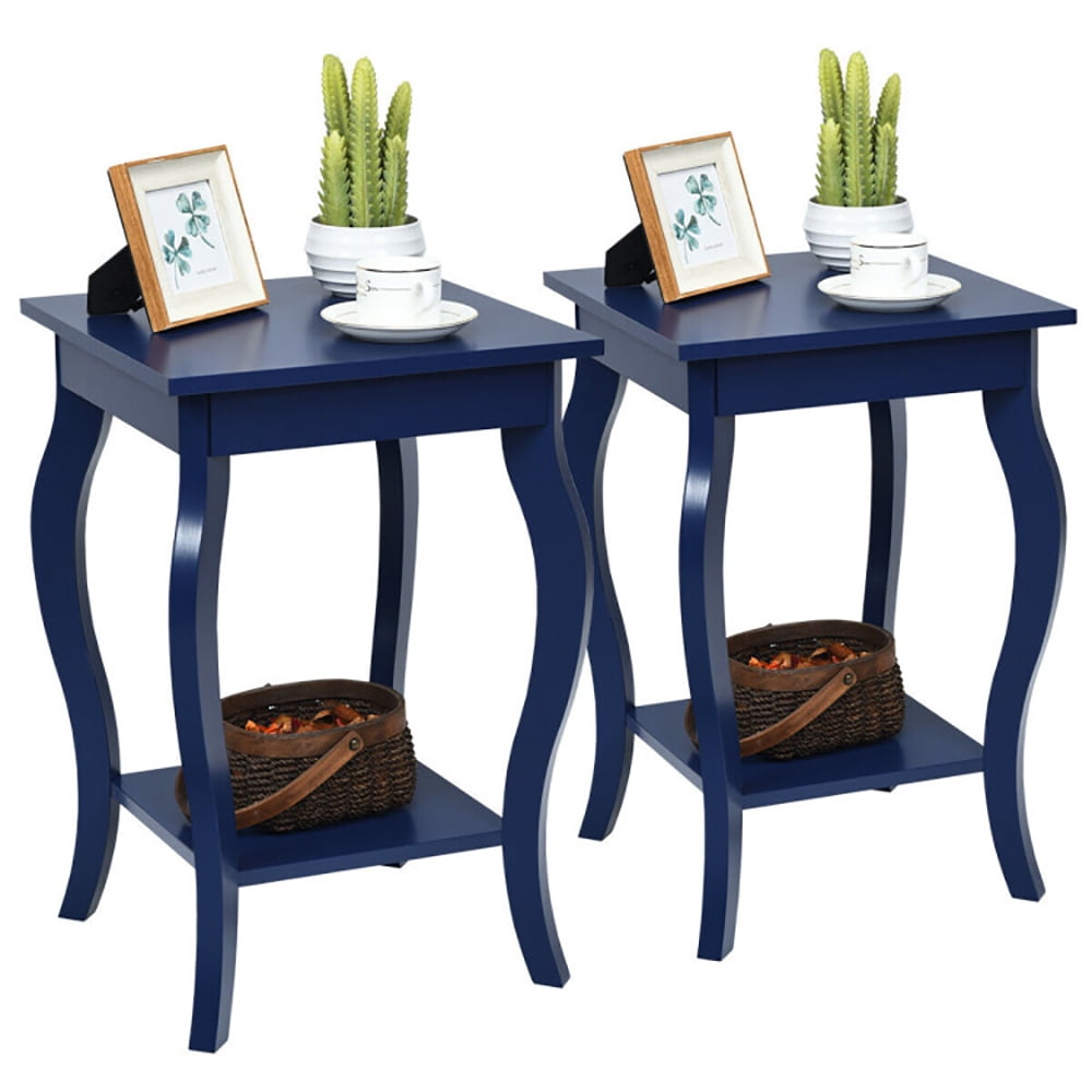 Finihen End Side Table, Square Nightstand, Set of 2 Side Table Sofa Table Night Stand with Shelf, for Living Room, Bedroom, Blue