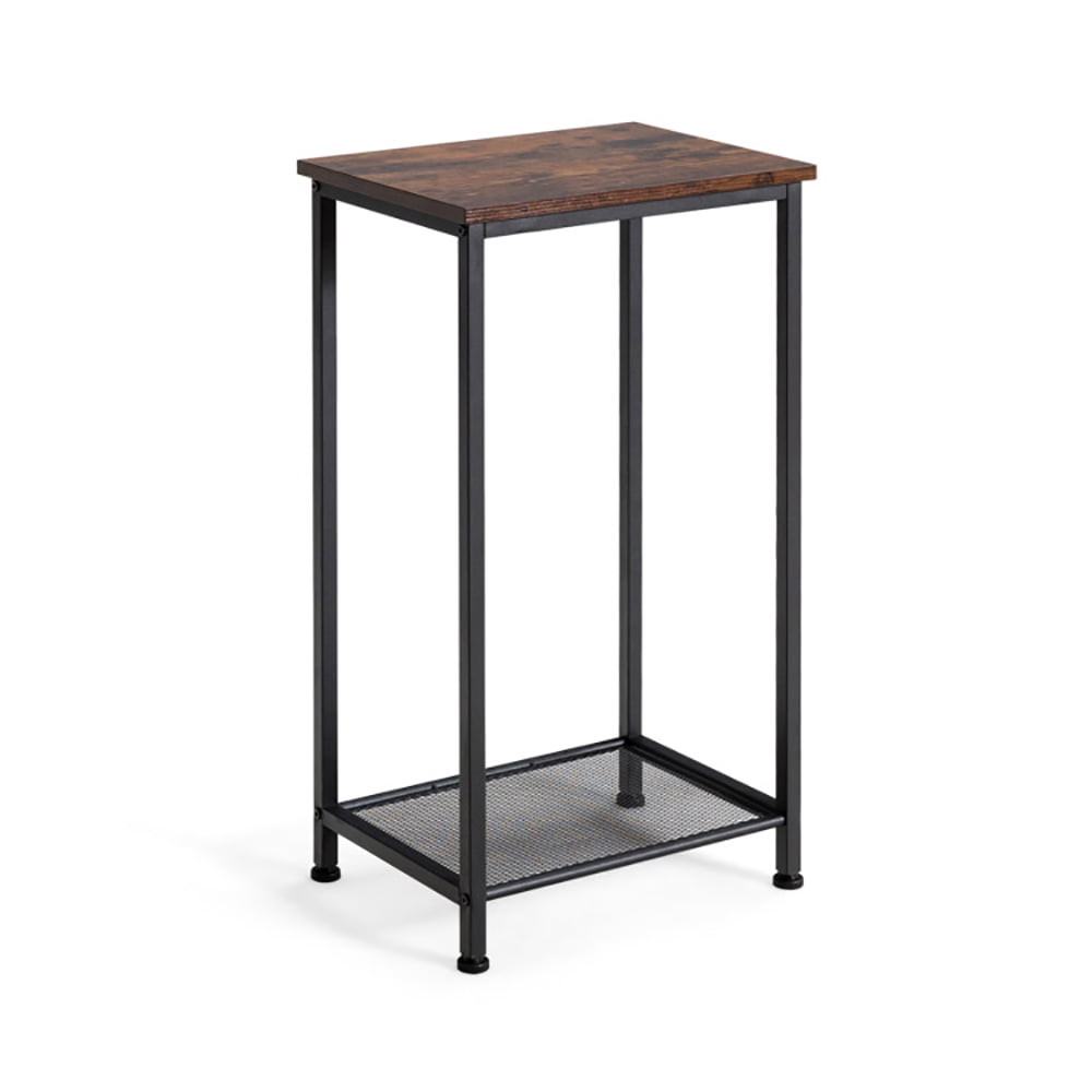 Finihen End Table, 2-Tier Industrial End Table with Metal Mesh Storage Shelves, Sofa Side Table, Bed Side Table, for Living Room, Bedroom, Brown Finihen End Table, 2-Tier Industrial End Table with Metal Mesh Storage Shelves, Sofa Side Table, Bed Side Table, for Living Room, Bedroom, Brown