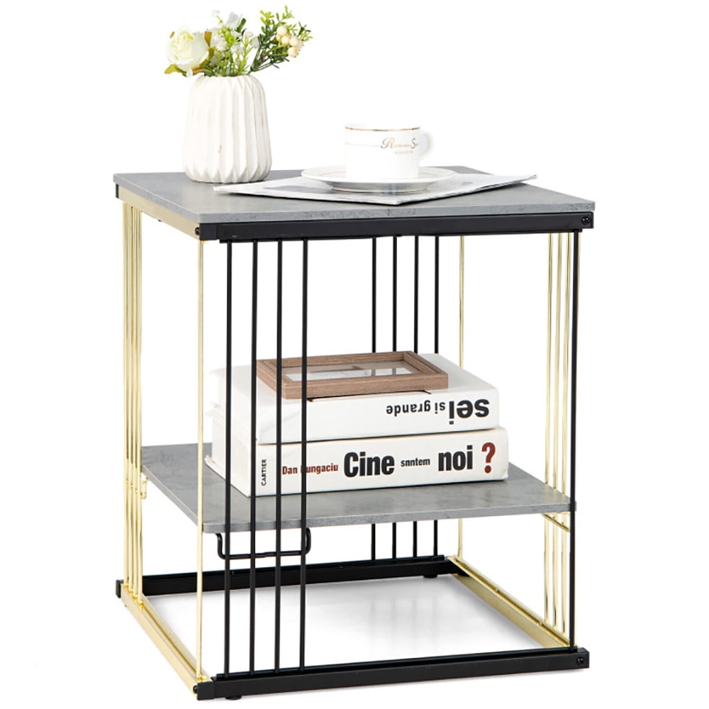 Finihen End Table, 2-Tier Metal Square Side End Table with Removable Shelf, Sofa Side Table, Bed Side Table, for Living Room, Bedroom, Gray