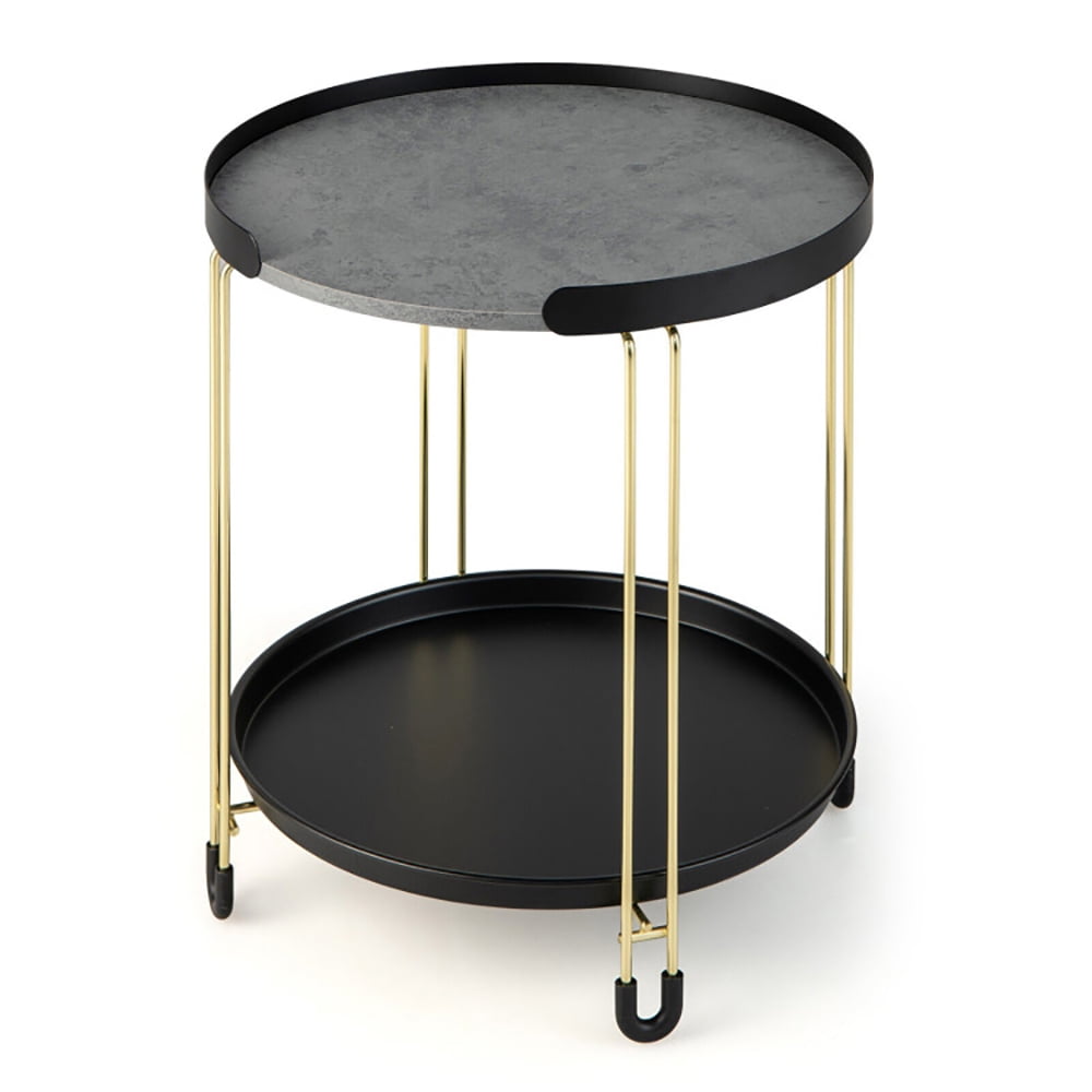 Finihen End Table, 2-Tier Round Side Table with Removable Tray and Metal Frame for Small Space, Sofa Side Table, Bed Side Table, for Living Room, Bedroom, Black