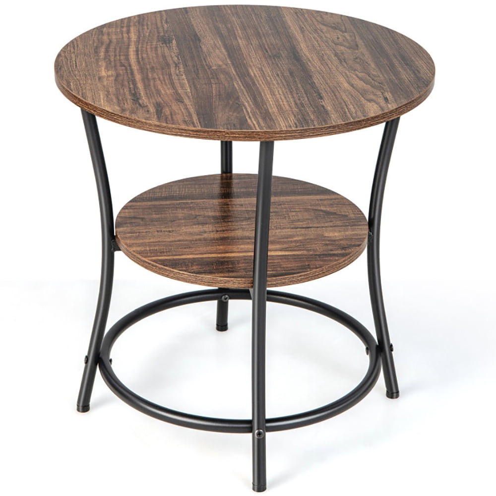 Finihen End Table, 2-Tier Round End Table with Open Storage Shelf and Sturdy Metal Frame, Sofa Side Table, Bed Side Table, for Living Room, Bedroom, Brown Finihen End Table, 2-Tier Round End Table with Open Storage Shelf and Sturdy Metal Frame, Sofa Side Table, Bed Side Table, for Living Room, Bedroom, Brown
