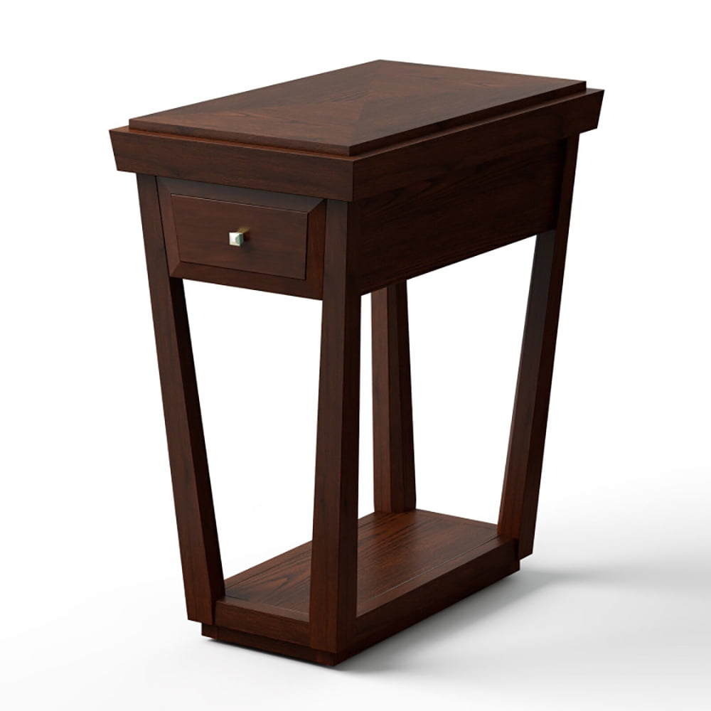Finihen End Table, 2-Tier Rubber Wood Classic End Table with Drawer and Shelf, Sofa Side Table, Bed Side Table, for Living Room, Bedroom, Dark Brown Finihen End Table, 2-Tier Rubber Wood Classic End Table with Drawer and Shelf, Sofa Side Table, Bed Side Table, for Living Room, Bedroom, Dark Brown