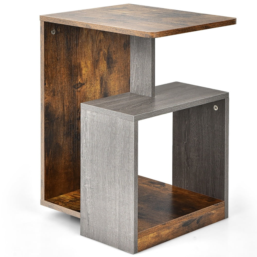 Finihen End Table, 3-Tier End Table with Open Storage Shelf, Sofa Side Table, Bed Side Table, for Small Space, Living Room, Bedroom, Brown
