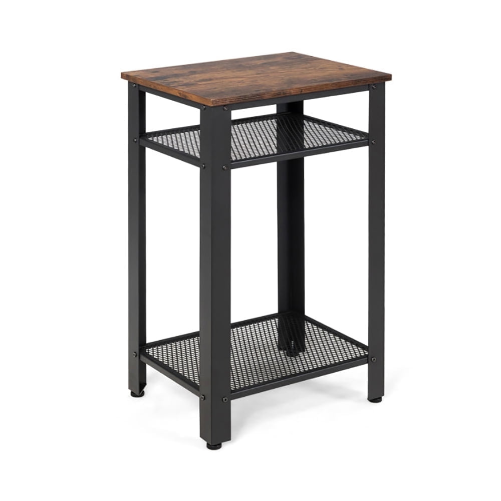 Demi Bonn End Table, 3-Tier Industrial End Table with Metal Mesh Storage Shelves, Sofa Side Table, Bed Side Table, for Living Room, Bedroom, Brown