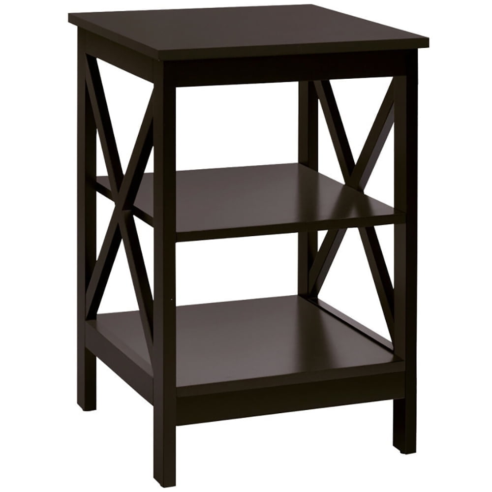 Demi Bonn End Table, 3-Tier Nightstand End Table with X Design Storage, Bed Side Tables, for Living Room, Bedroom, Dark Brown