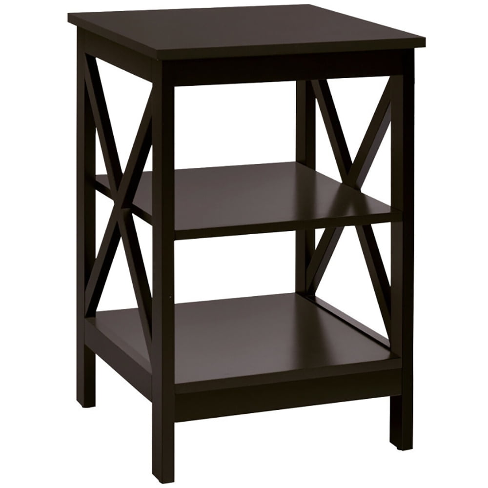 Finihen End Table, 3-Tier Nightstand End Table with X Design Storage, Bed Side Tables, for Living Room, Bedroom, Dark Brown Finihen End Table, 3-Tier Nightstand End Table with X Design Storage, Bed Side Tables, for Living Room, Bedroom, Dark Brown