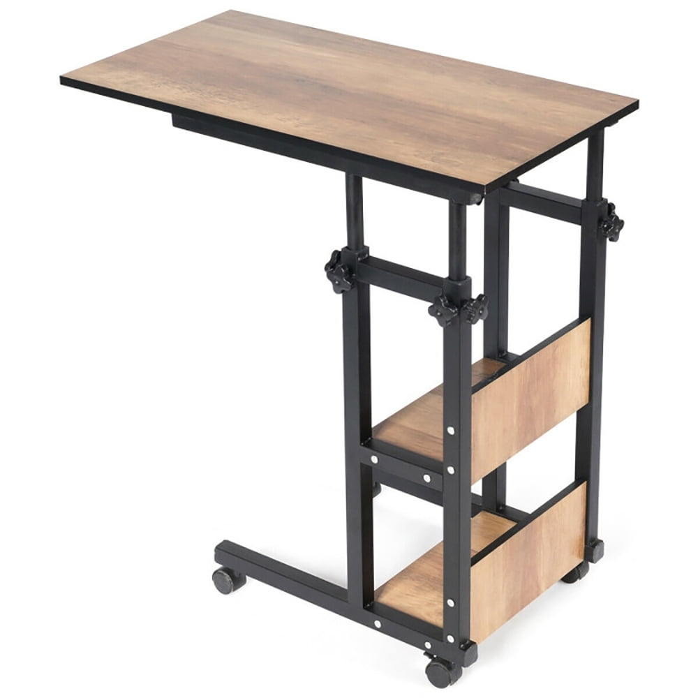 Finihen End Table, C-Shape Mobile Snack End Table with Storage Shelves, Sofa Side Table, Bed Side Table, for Living Room, Bedroom, Brown Finihen End Table, C-Shape Mobile Snack End Table with Storage Shelves, Sofa Side Table, Bed Side Table, for Living Room, Bedroom, Brown
