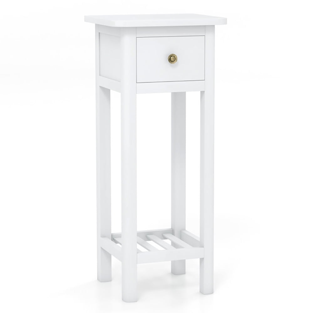 Demi Bonn End Table, Nightstand, 2 Tier Slim Nightstand Bedside Table with Drawer Shelf, Sofa Side Table, Bed Side Table, for Living Room, Bedroom, White