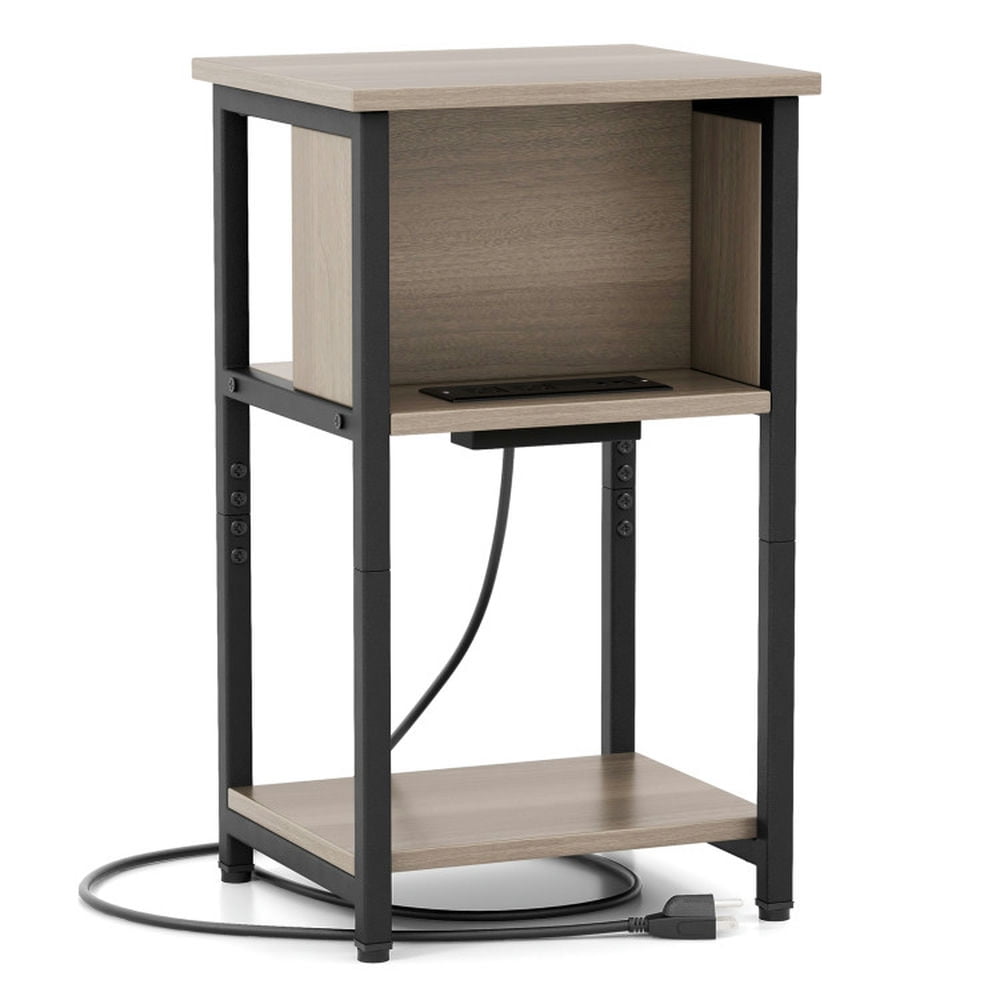 Finihen End Table, Nightstand, 3-Tier End Table with USB Ports & Power Outlets-1 Piece, Sofa Side Table, Bed Side Table, for Living Room, Bedroom, Gray & Black Finihen End Table, Nightstand, 3-Tier End Table with USB Ports & Power Outlets-1 Piece, Sofa Side Table, Bed Side Table, for Living Room, Bedroom, Gray & Black