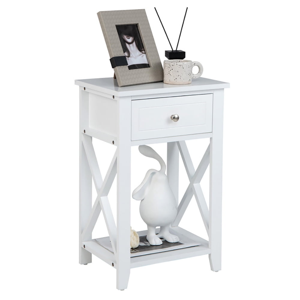 Finihen End Table, Nightstand, Bedside Storage Nightstand with Drawer and Bottom Shelf, Sofa Side Table, Bed Side Table, for Living Room, Bedroom, White Finihen End Table, Nightstand, Bedside Storage Nightstand with Drawer and Bottom Shelf, Sofa Side Table, Bed Side Table, for Living Room, Bedroom, White