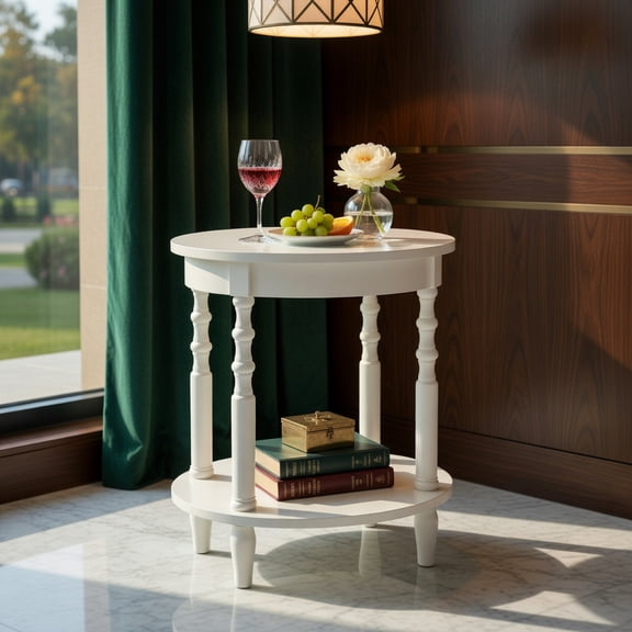 Demi Bonn End Table, Oval End Table, 2-Tier Oval Side Table with Storage Shelf and Solid Wood Legs, Sofa Side Table, Bed Side Table, for Living Room, Bedroom, White