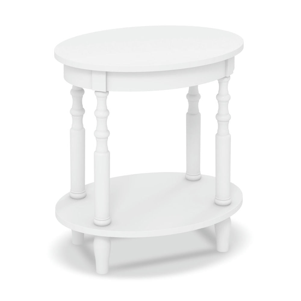 Demi Bonn End Table, Oval End Table, 2-Tier Oval Side Table with Storage Shelf and Solid Wood Legs, Sofa Side Table, Bed Side Table, for Living Room, Bedroom, White