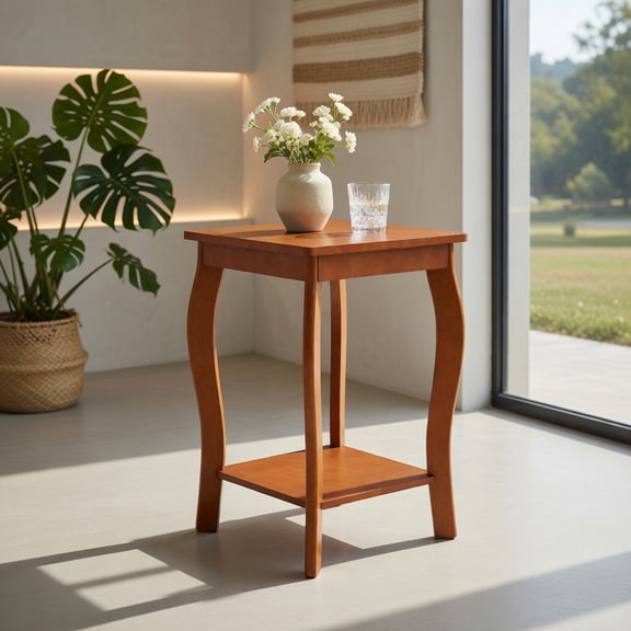 Demi Bonn End Table, Set of 2 Nightstand, Square End Table, 15 Inch 2-Tier Square End Table with Storage Shelf Set of 2, Sofa Side Table, Bed Side Table, for Living Room, Bedroom, Walnut