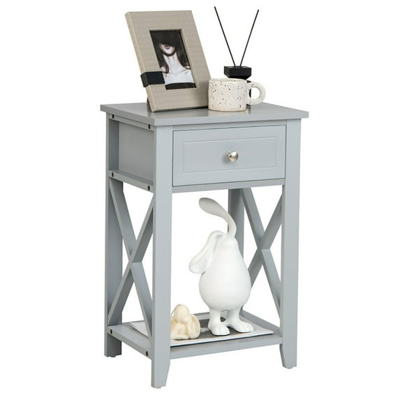 Finihen End Table, Sofa Side End Table with Drawer and Shelf, for Living Room, Bedroom, Gray