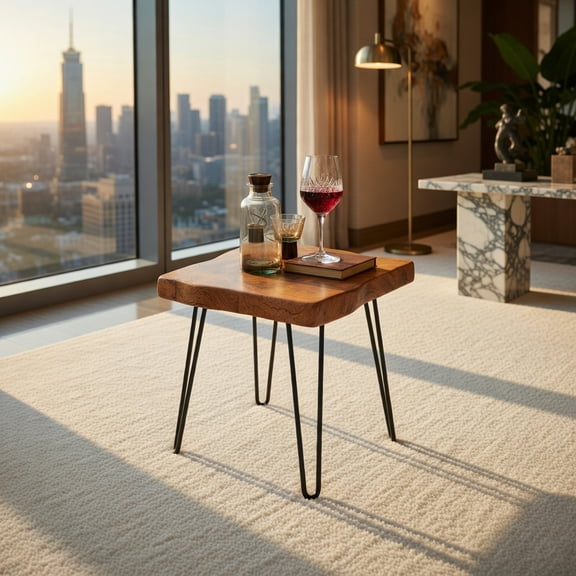 Demi Bonn End Table, Square End Table, Square Reclaimed Recycled Indonesia Teak Wood End Table, Sofa Side Table, Bed Side Table, for Living Room, Bedroom, Brown