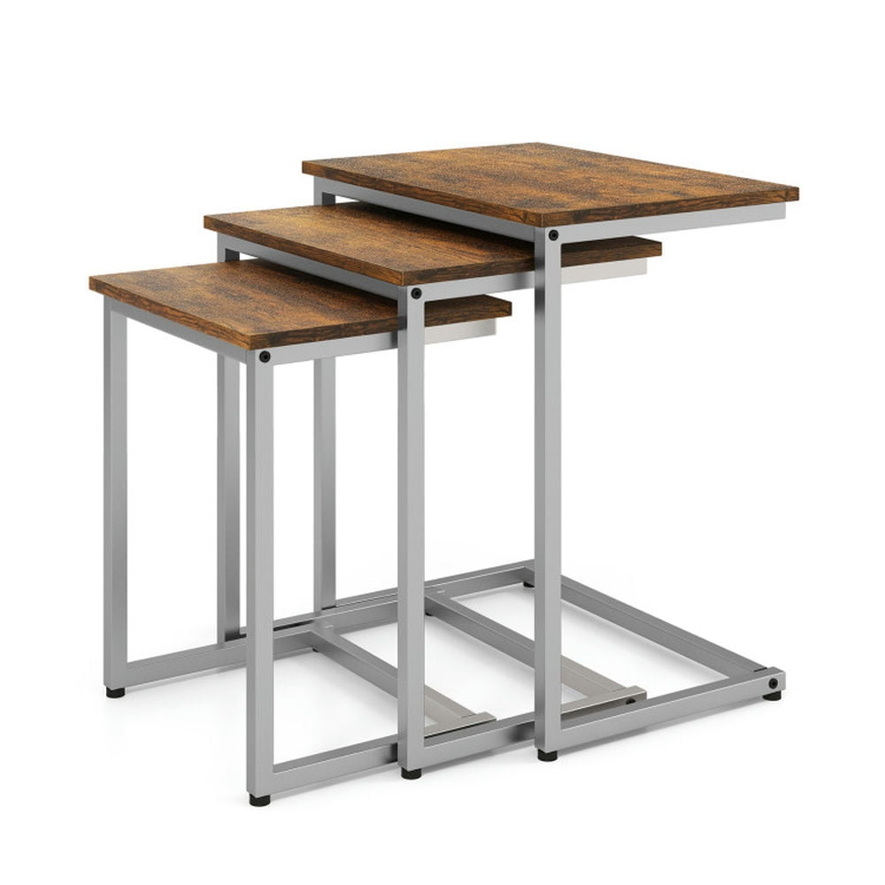 Finihen End Table, Stackable End Table, 3 Pieces Multifunctional Coffee End Table Set, Sofa Side Table, Bed Side Table, for Living Room, Bedroom, Rustic Brown Finihen End Table, Stackable End Table, 3 Pieces Multifunctional Coffee End Table Set, Sofa Side Table, Bed Side Table, for Living Room, Bedroom, Rustic Brown
