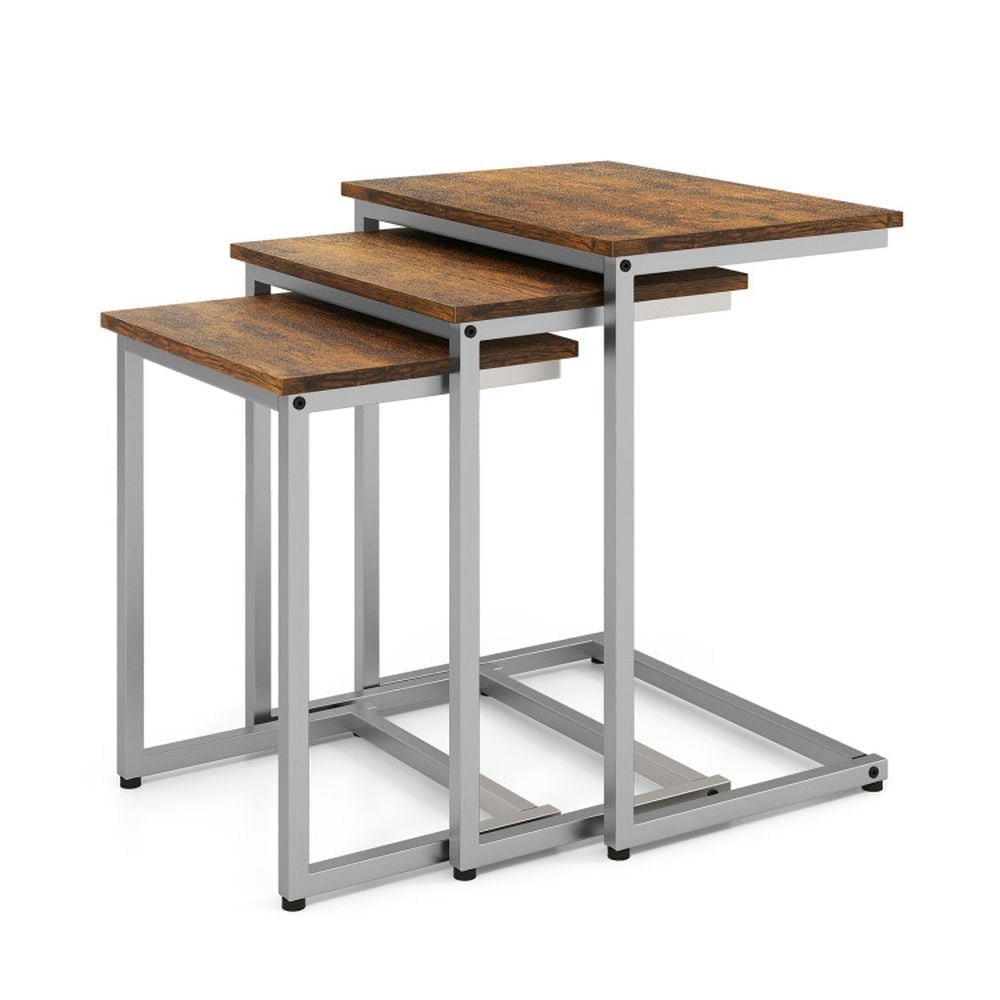 Demi Bonn End Table, Stackable End Table, 3 Pieces Multifunctional Coffee End Table Set, Sofa Side Table, Bed Side Table, for Living Room, Bedroom, Rustic Brown