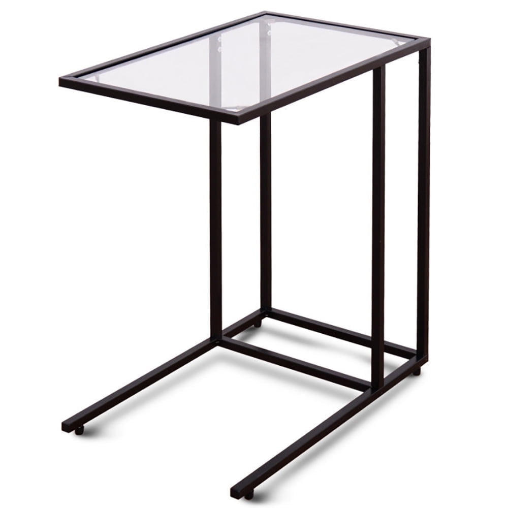 Demi Bonn End Table, Stand Desk, Coffee Side Table with Glass Top, Sofa Side Table, Bed Side Table, for Living Room, Bedroom, Black