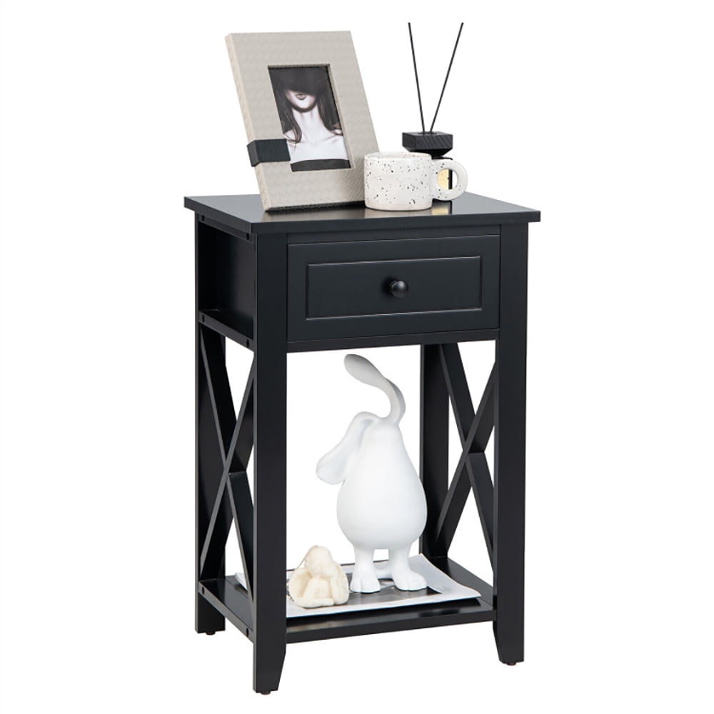 Finihen End Table, Storage End Bedside Drawer Nightstand w/ Bottom Shelf, Sofa Side Table, Bed Side Table, for Living Room, Bedroom, Black Finihen End Table, Storage End Bedside Drawer Nightstand w/ Bottom Shelf, Sofa Side Table, Bed Side Table, for Living Room, Bedroom, Black