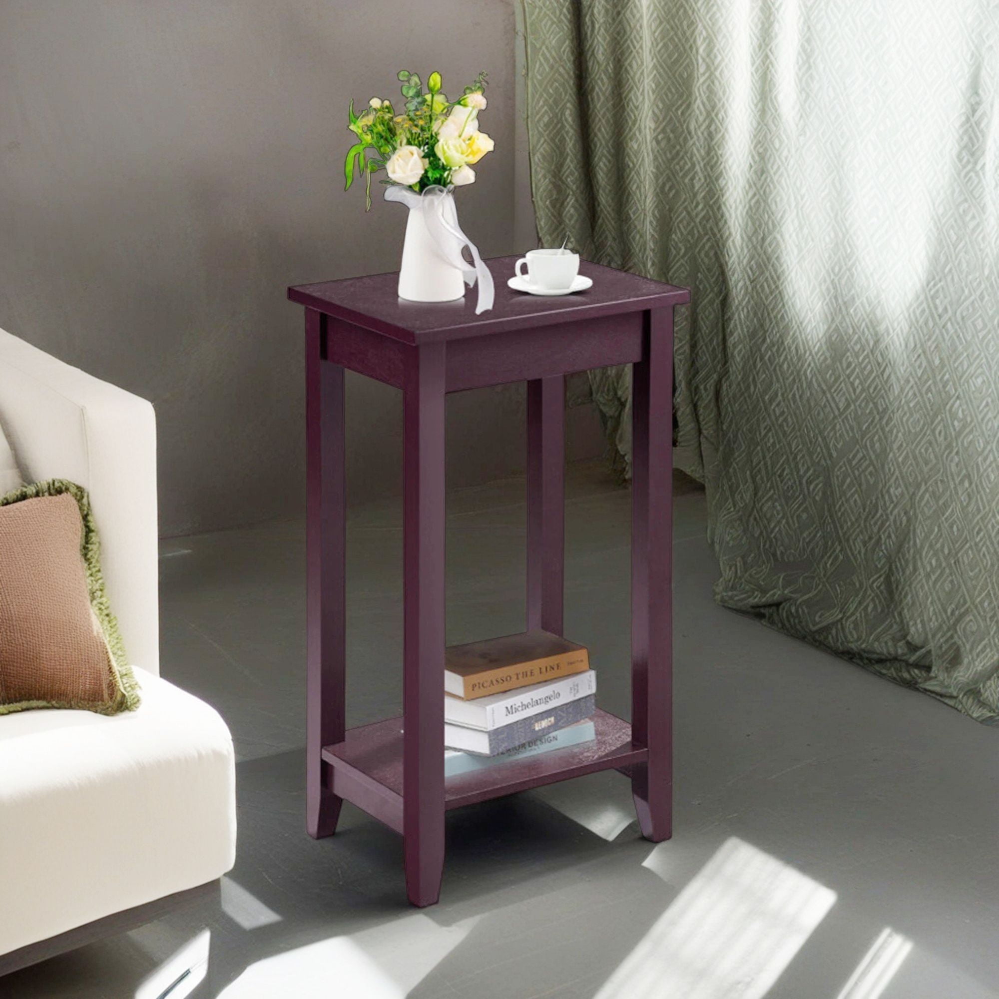 Demi Bonn End Table, Tall Wooden Sofa End Table, Sofa Side Table, Bed Side Table, for Living Room, Bedroom, Brown